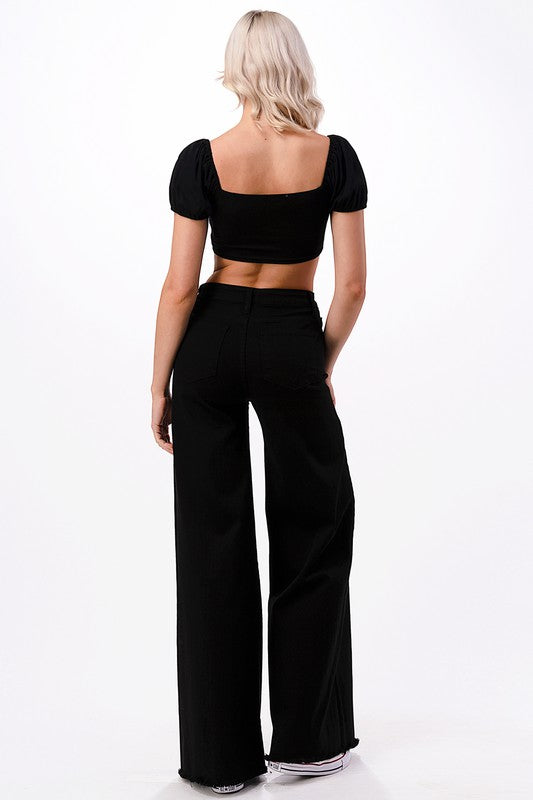 O2 Denim Cross Strap Crop Top in Black or White