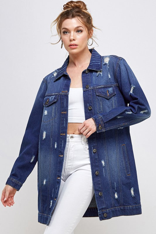 Blue Age Longline Distressed Denim Jacket in 3 Colors