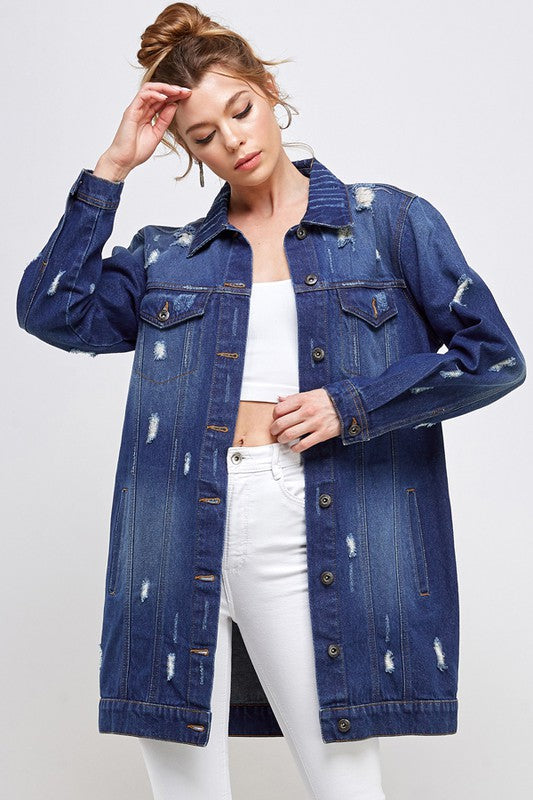 Blue Age Longline Distressed Denim Jacket in 3 Colors