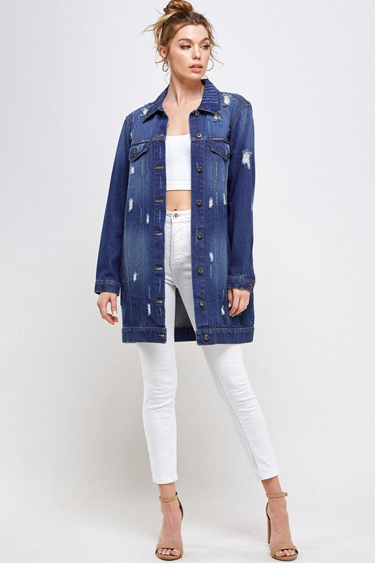 Blue Age Longline Distressed Denim Jacket in 3 Colors