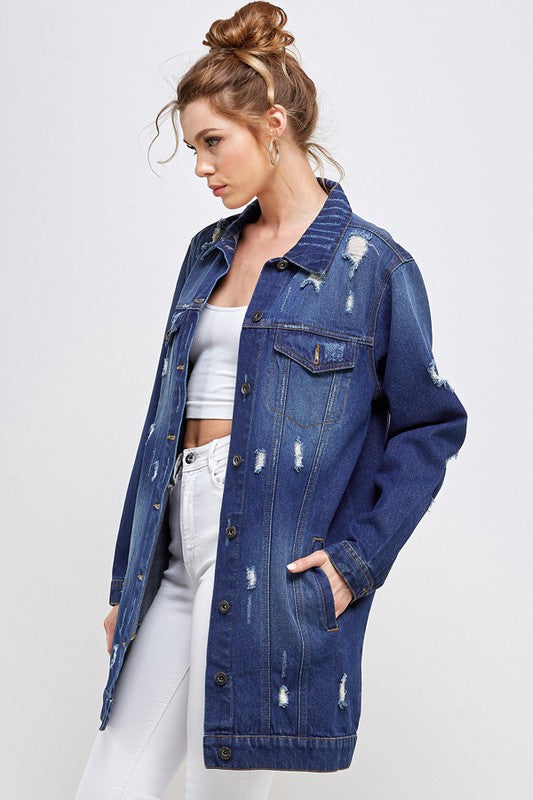 Blue Age Longline Distressed Denim Jacket in 3 Colors