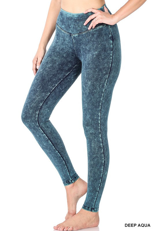 Mineral Washed Wide Waistband Yoga Pants / Leggings in 3 Colors