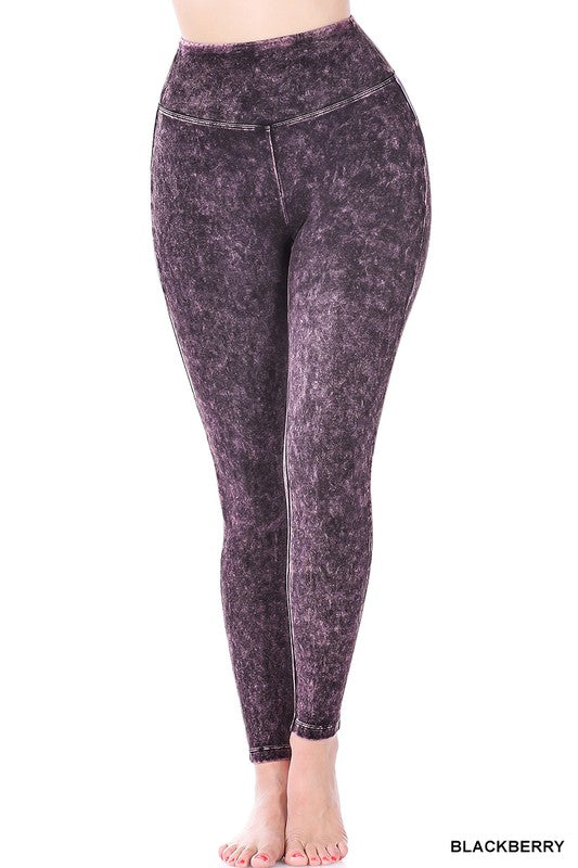 Mineral Washed Wide Waistband Yoga Pants / Leggings in 3 Colors