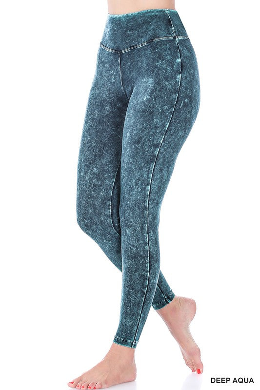 Mineral Washed Wide Waistband Yoga Pants / Leggings in 3 Colors