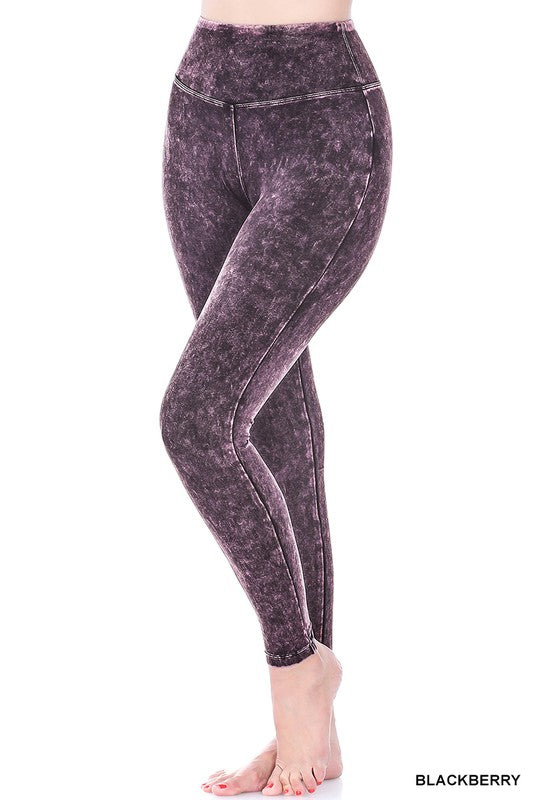 Mineral Washed Wide Waistband Yoga Pants / Leggings in 3 Colors