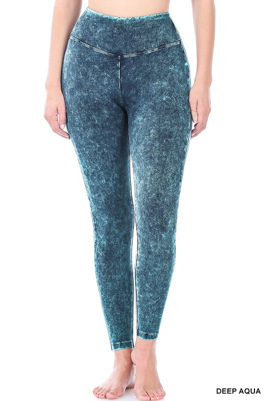 Mineral Washed Wide Waistband Yoga Pants / Leggings in 3 Colors