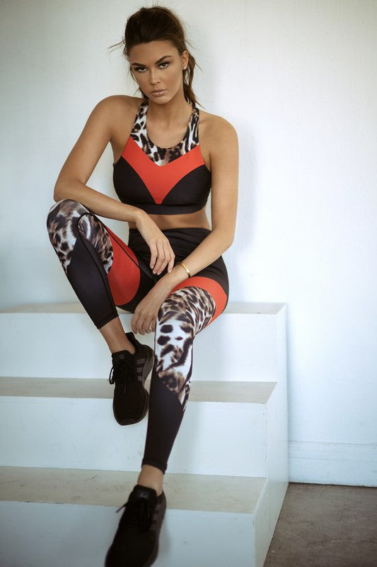 Yelete Colorblock Cheetah Print Activewear Tank & Leggings Set