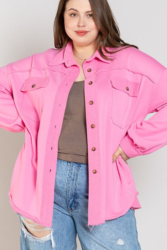 POL Plus 3X Raw Hem Button Front Tunic Shirt Jacket in Bubblegum Pink NWT 1 LEFT