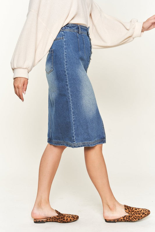 Jade By Jane Button Front Denim Midi Skirt