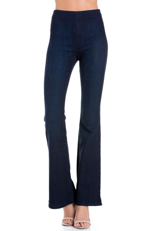 zipper back faded denim flare  jeans pants