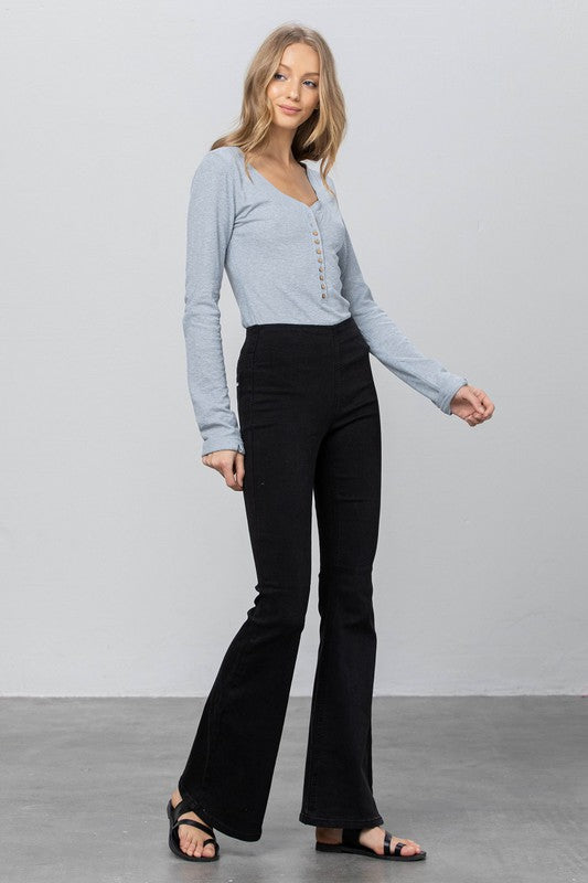 MID-RISE BANDED WIDER FLARE JEANS