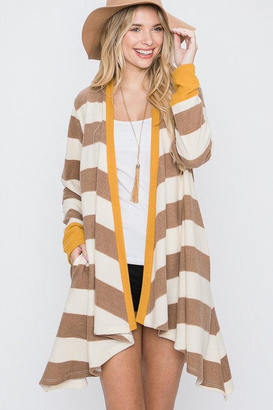 Jade By Jane Open Front Striped Draped Tunic Cardigan in 3 Colors