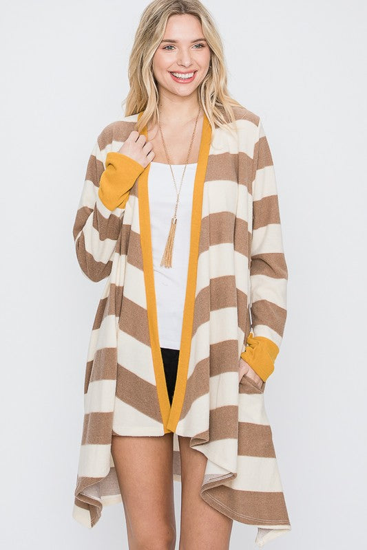 Jade By Jane Open Front Striped Draped Tunic Cardigan in 3 Colors