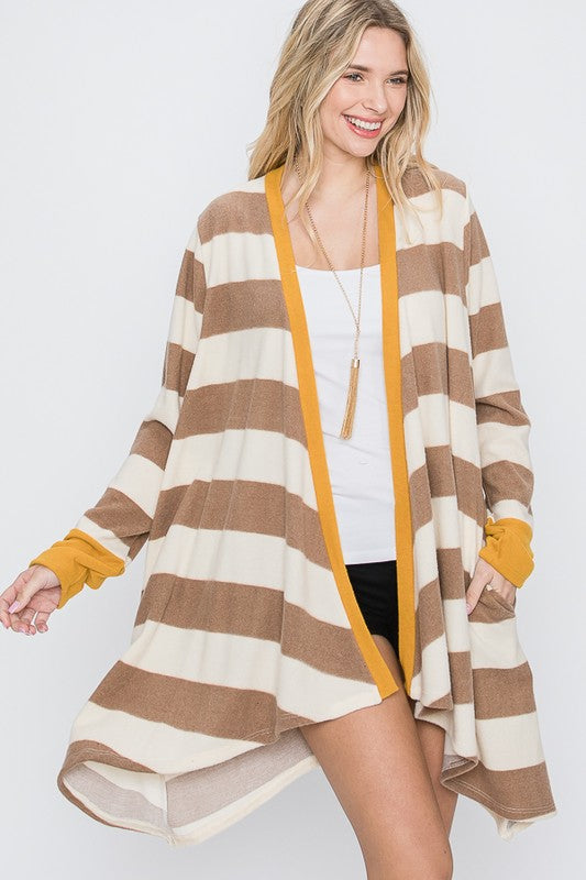 Jade By Jane Open Front Striped Draped Tunic Cardigan in 3 Colors