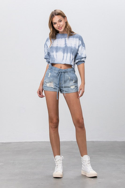 Insane Gene Distressed Denim Drawstring Shorts