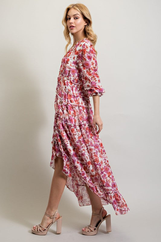 Sweet Generis Floral High Low Hem V-Neck Maxi Dress