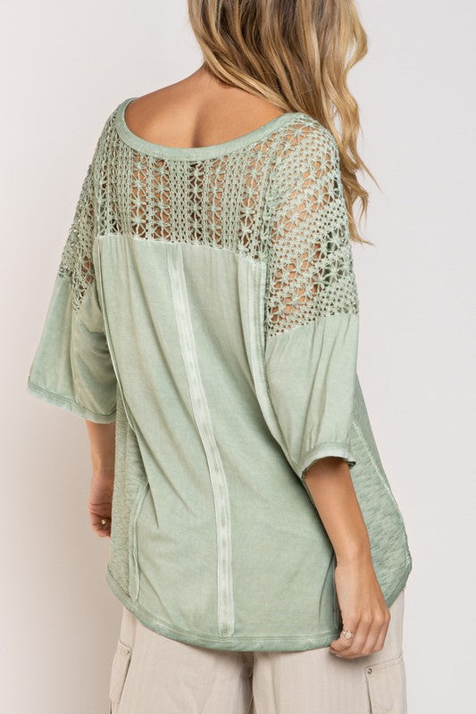 POL Crochet V-Neck Flowy Top