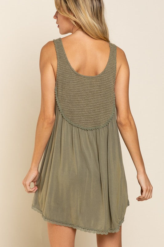 POL Thermal Knit Paneled Tunic Tank Top