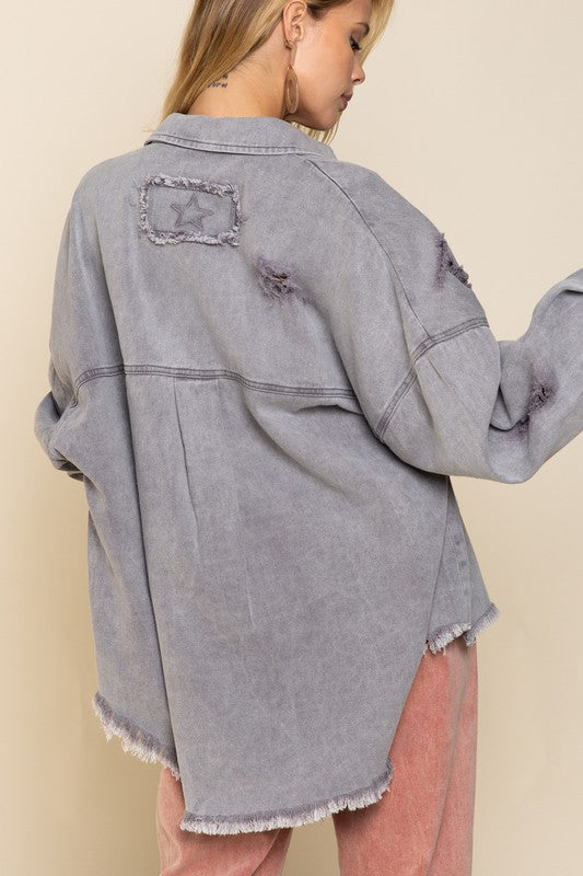 POL Oversized Distressed Raw Hem Denim Jacket in 4 Colors