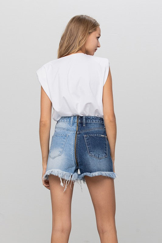 INSANE GENE ZIP CODE TWO TONE PREMIUM DENIM SHORTS