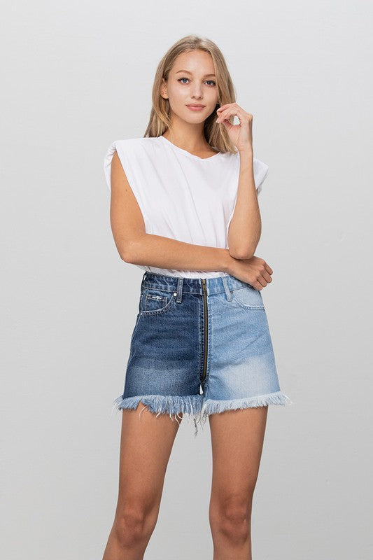 INSANE GENE ZIP CODE TWO TONE PREMIUM DENIM SHORTS