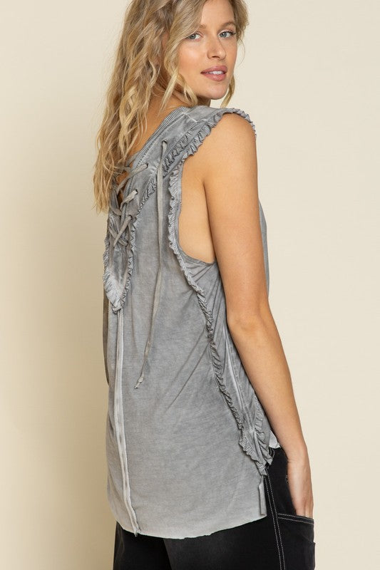 POL Criss-Cross Lace-Up Open Back Tank Top in 2 Colors