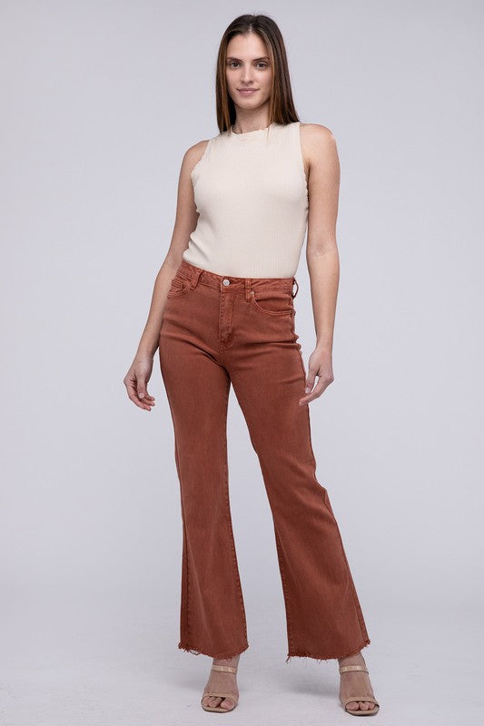 Zenana Color Washed Cotton Raw Hem Wide Leg Jeans in 6 Colors