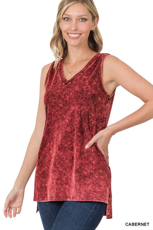 Zenana Mineral Washed V-Neck Tank Top in 3 Colors