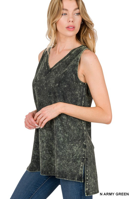 Zenana Mineral Washed V-Neck Tank Top in 3 Colors