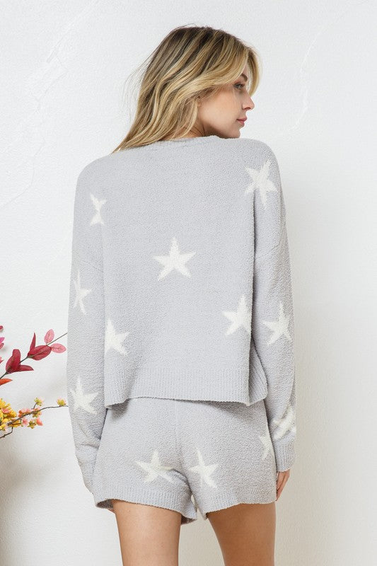 Soft Long Sleeve Star Print Top and Short Set