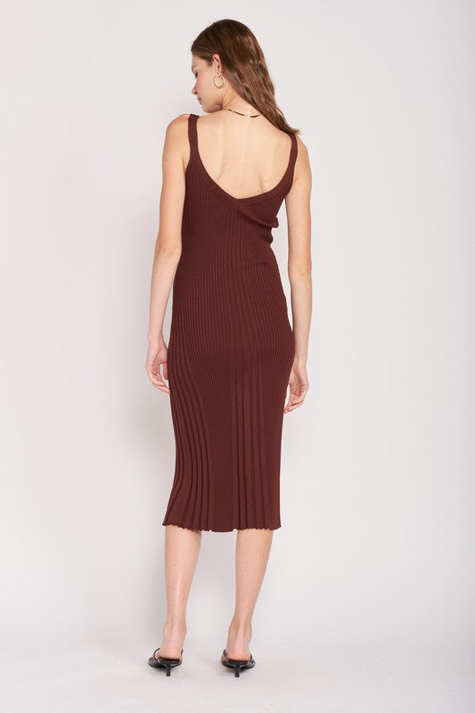 Emory Park Bodycon Ribbed V-Neck Cami Midi Dress in 2 Colors