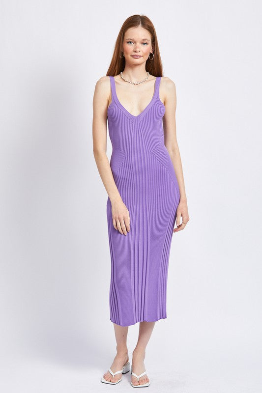 Emory Park Bodycon Ribbed V-Neck Cami Midi Dress in 2 Colors