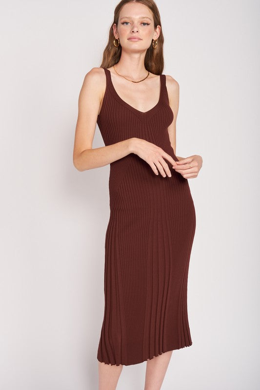 Emory Park Bodycon Ribbed V-Neck Cami Midi Dress in 2 Colors