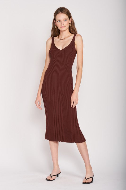 Emory Park Bodycon Ribbed V-Neck Cami Midi Dress in 2 Colors