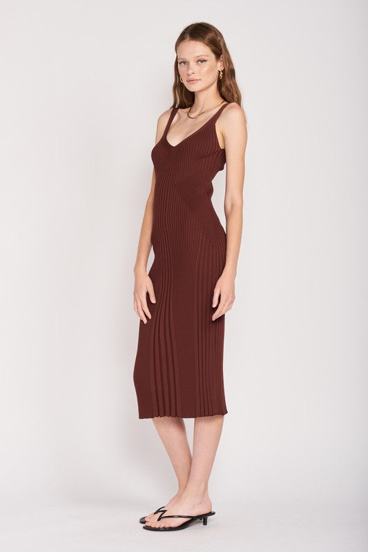 Emory Park Bodycon Ribbed V-Neck Cami Midi Dress in 2 Colors