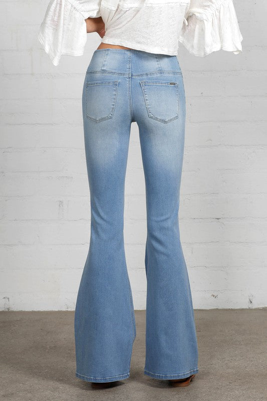 MID-RISE BANDED WIDER FLARE JEANS