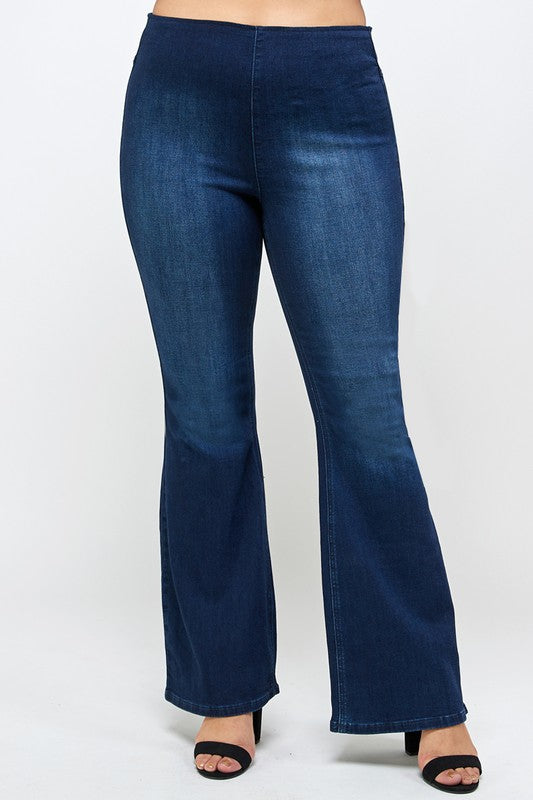 INSANE GENE PLUS SIZE MID-RISE BANDED WIDE FLARE LEG JEANS