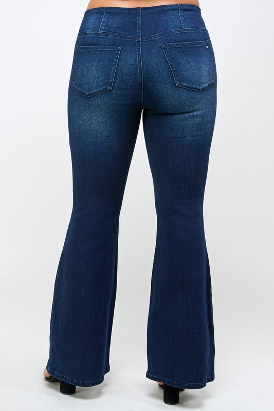 INSANE GENE PLUS SIZE MID-RISE BANDED WIDE FLARE LEG JEANS