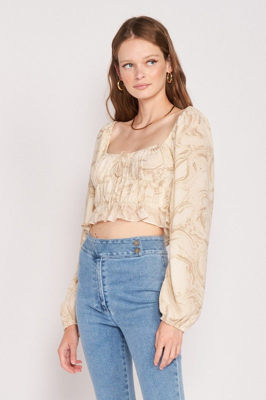 Emory Park Long Sleeve Ruched Crop Top