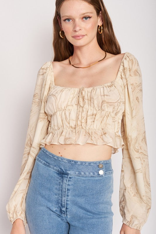 Emory Park Long Sleeve Ruched Crop Top