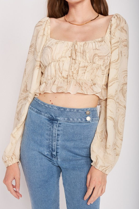 Emory Park Long Sleeve Ruched Crop Top