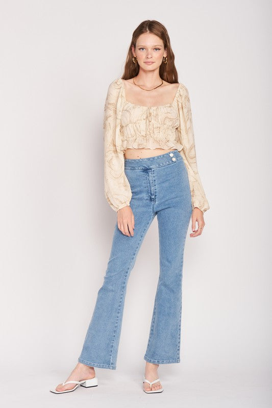 Emory Park Long Sleeve Ruched Crop Top