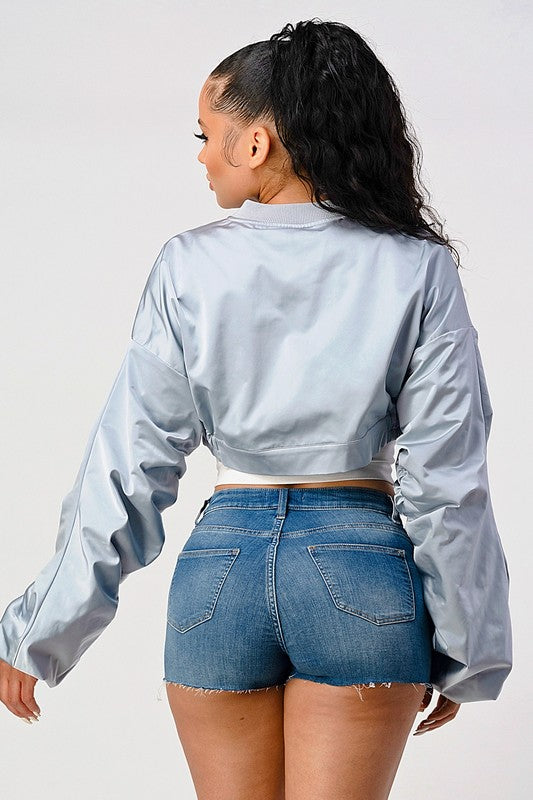 ATHINA METALLIC CROP TOP BOMBER JACKET