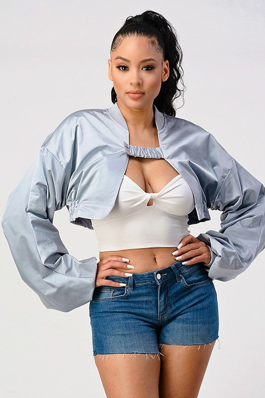 ATHINA METALLIC CROP TOP BOMBER JACKET