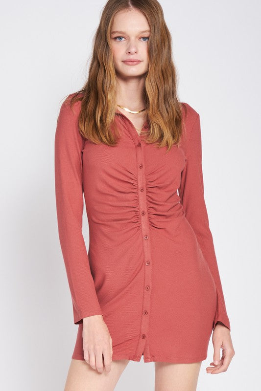 RUTCHED LONG SLEEVE DRESS