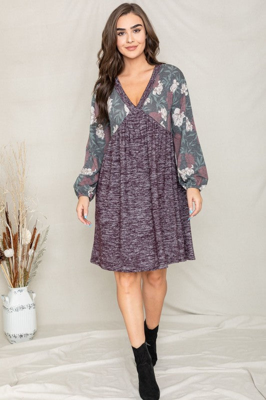 EG Fashion Floral Long Sleeve V Neck Boho Dress in 2 Colors