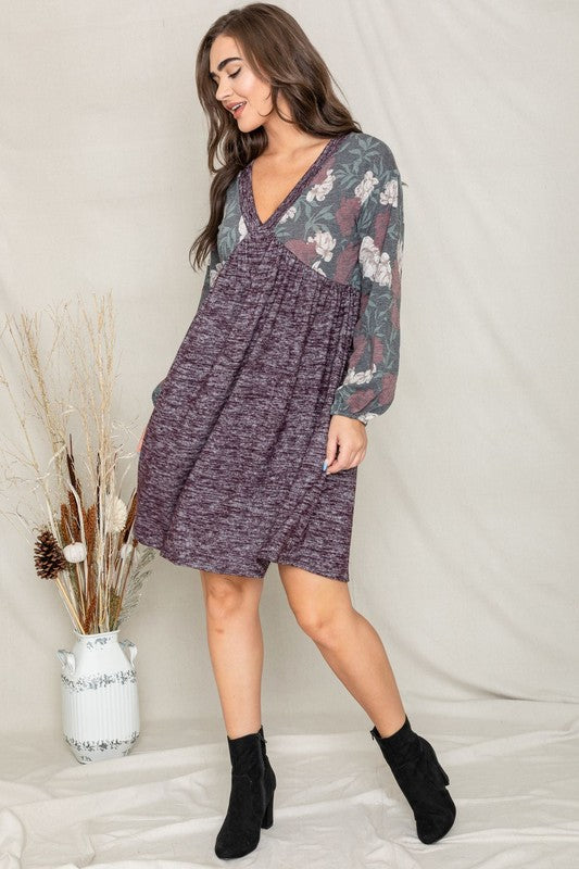 EG Fashion Floral Long Sleeve V Neck Boho Dress in 2 Colors