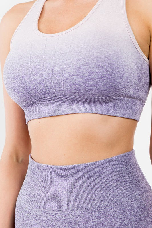 OTOS Active Two Piece Ombre Seamless Tank & Biker Shorts Set in Lavender