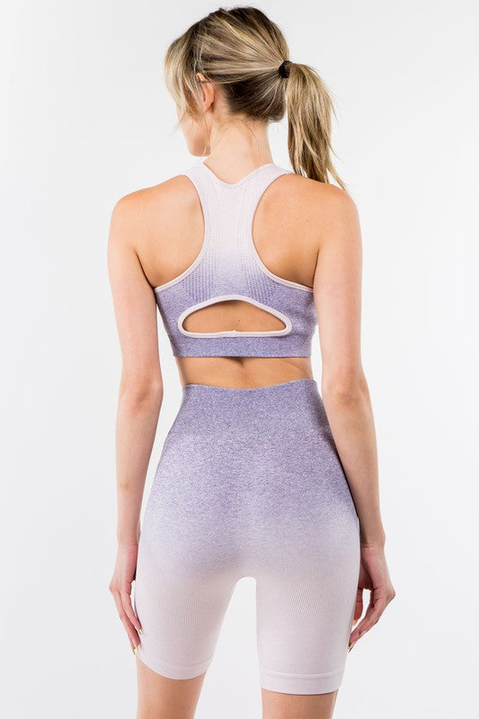 OTOS Active Two Piece Ombre Seamless Tank & Biker Shorts Set in Lavender