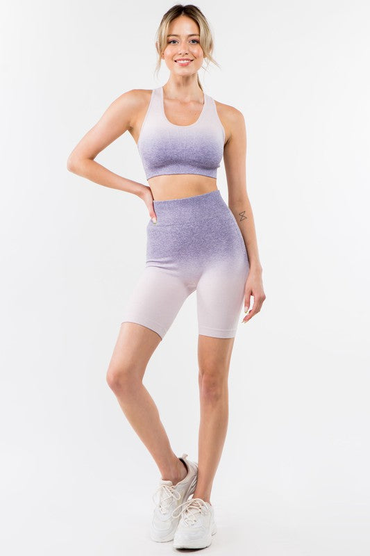 OTOS Active Two Piece Ombre Seamless Tank & Biker Shorts Set in Lavender